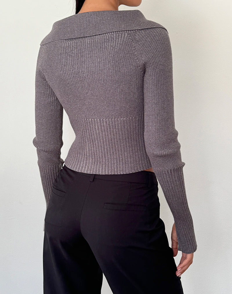 Immagine di Radia - Maglia a manica lunga con zip off-shoulder in Dark Charcoal