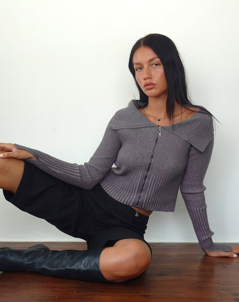 Radia - Maglia con zip a manica lunga off-shoulder - antracite scuro