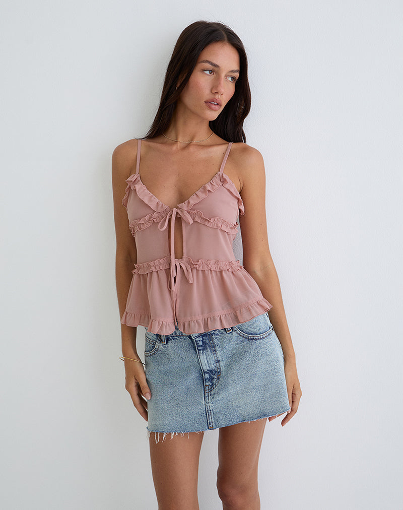 Immagine di Raeya Tie Front Cami Top in chiffon Rosa