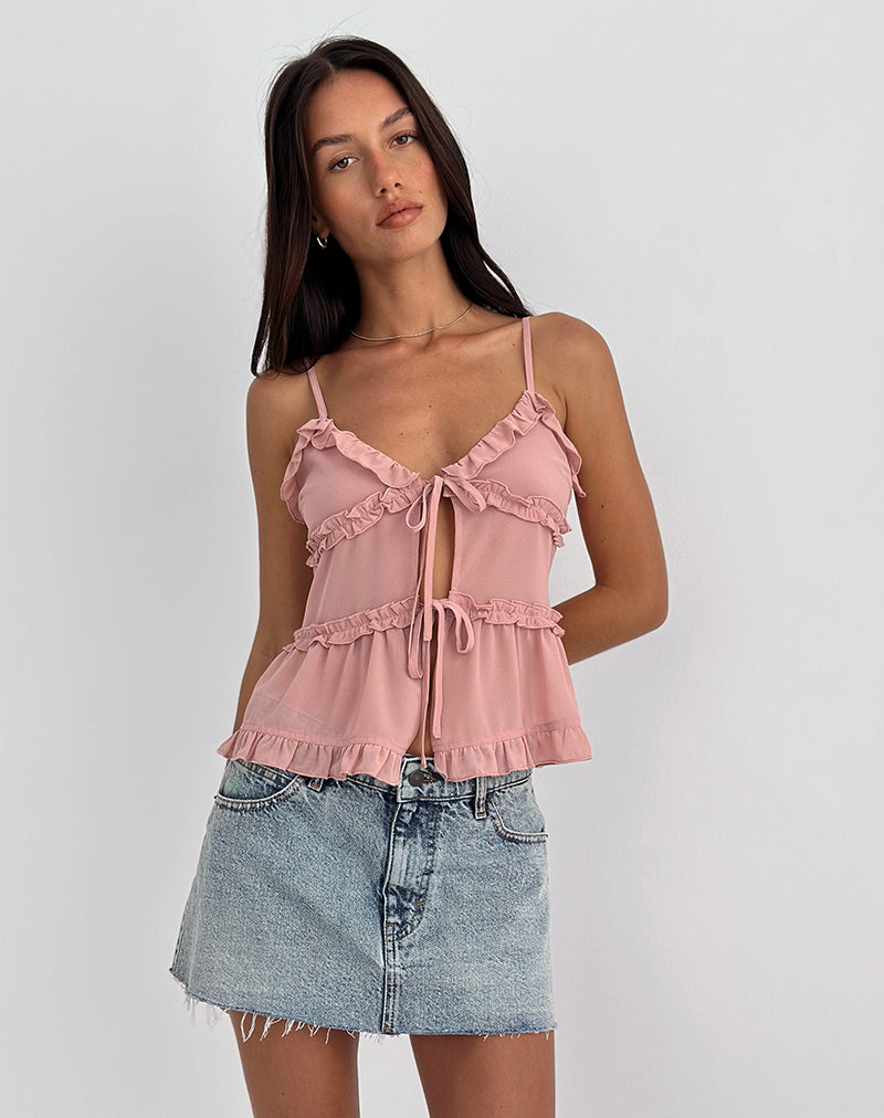 Immagine di Raeya Tie Front Cami Top in chiffon Rosa