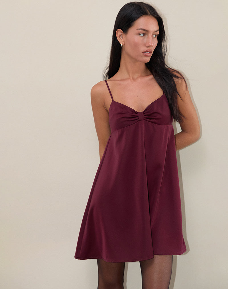 Immagine di Rafaila Mini Slip Dress in Raso Borgogna