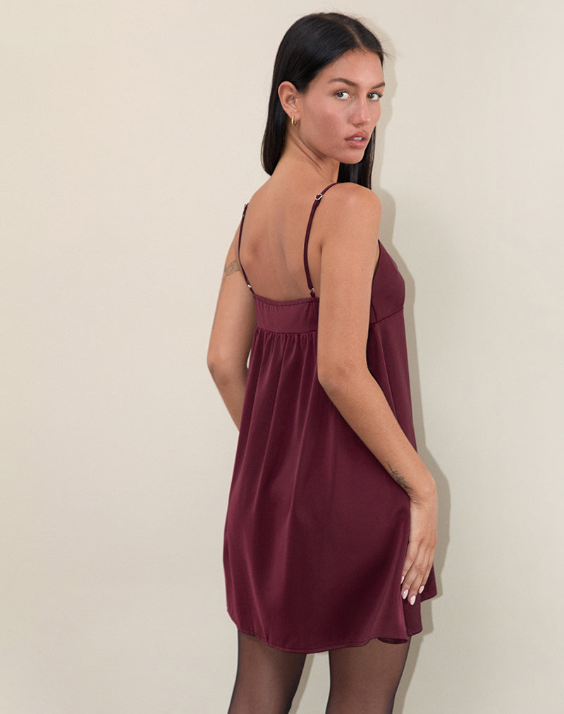 Immagine di Rafaila Mini Slip Dress in Raso Borgogna
