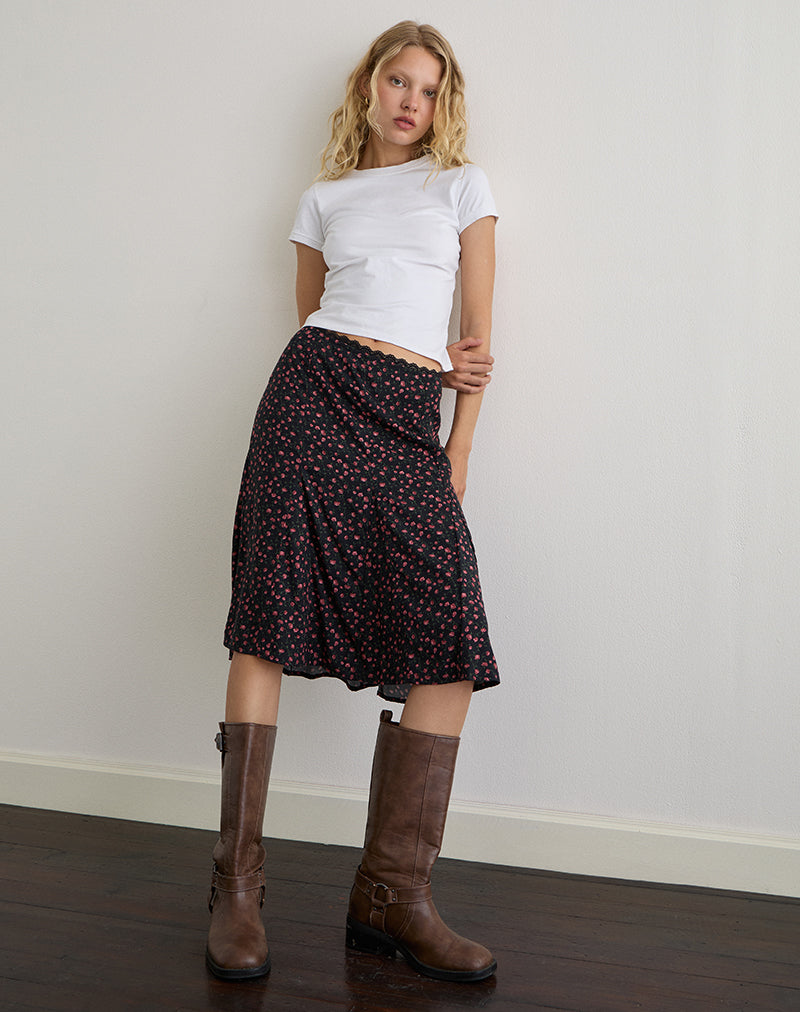 Gonna midi Rahyu in rosa scuro rosa nero