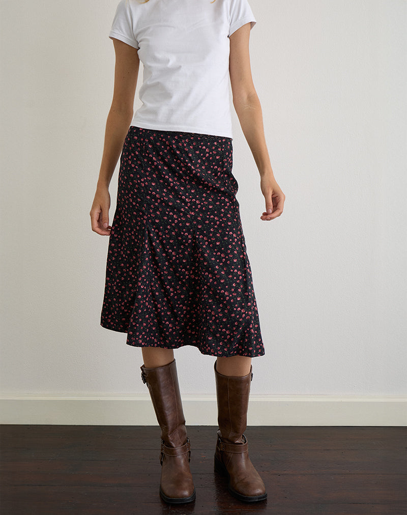 Gonna midi Rahyu in rosa scuro rosa nero