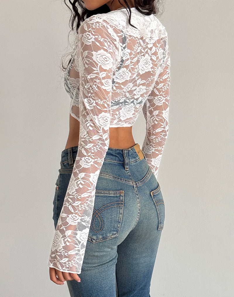 Immagine di Raine Cardigan sfoderato in pizzo Big Rose Avorio