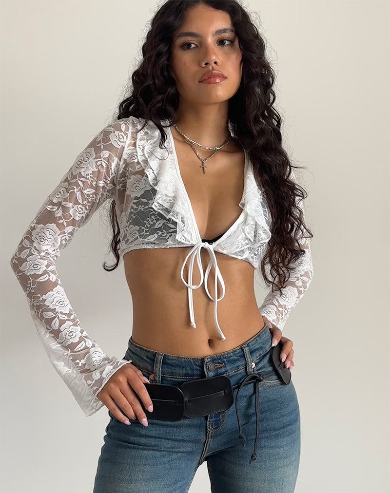 Immagine di Raine Cardigan sfoderato in pizzo Big Rose Avorio