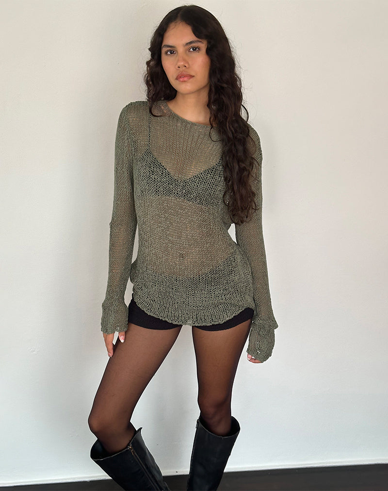 Immagine del maglione a trama aperta Rajiya in Olive