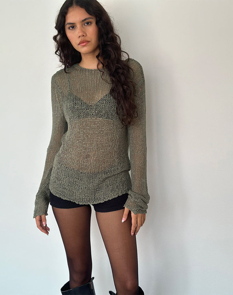 Immagine del maglione a trama aperta Rajiya in Olive
