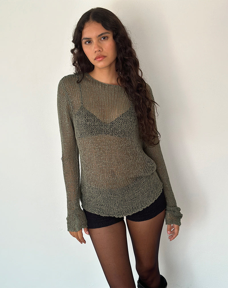Immagine del maglione a trama aperta Rajiya in Olive
