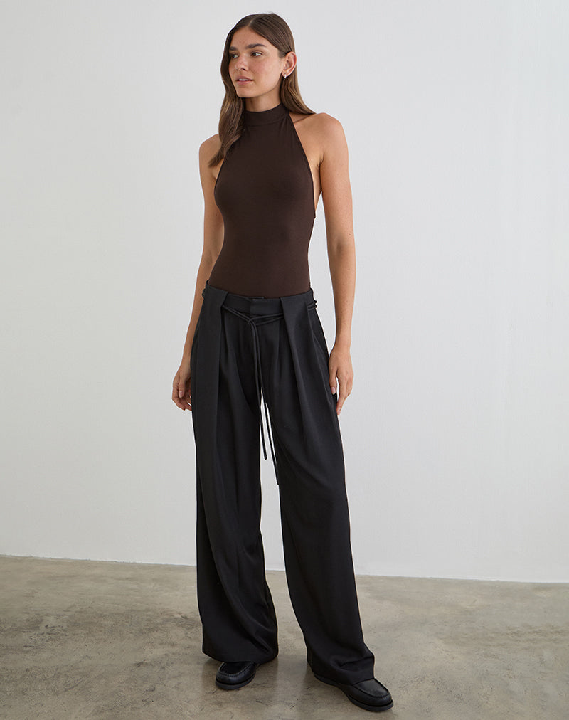 Immagine del body con scollo all'americana Raleah in jersey color cioccolato amaro