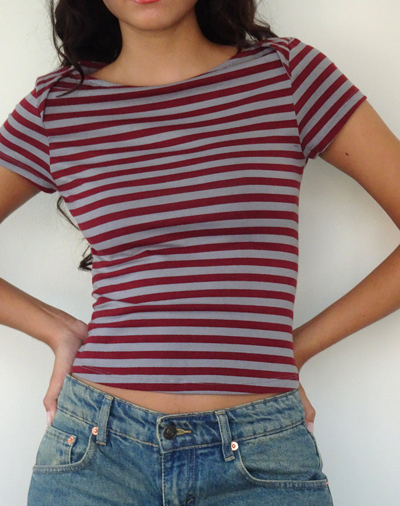 Top a maniche corte Ralina a righe grigio gelso
