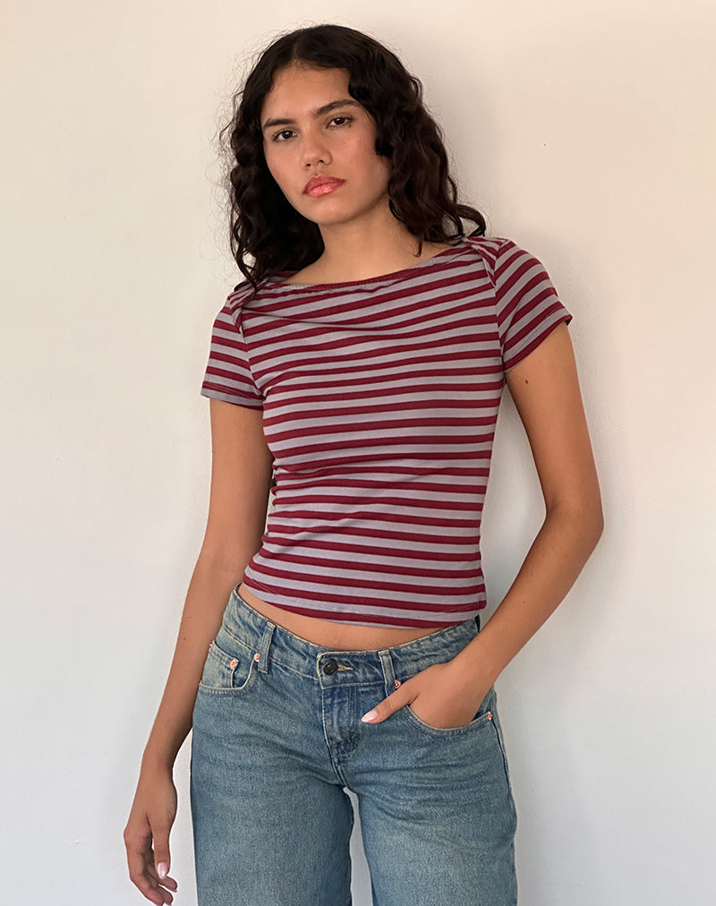Top a maniche corte Ralina a righe grigio gelso