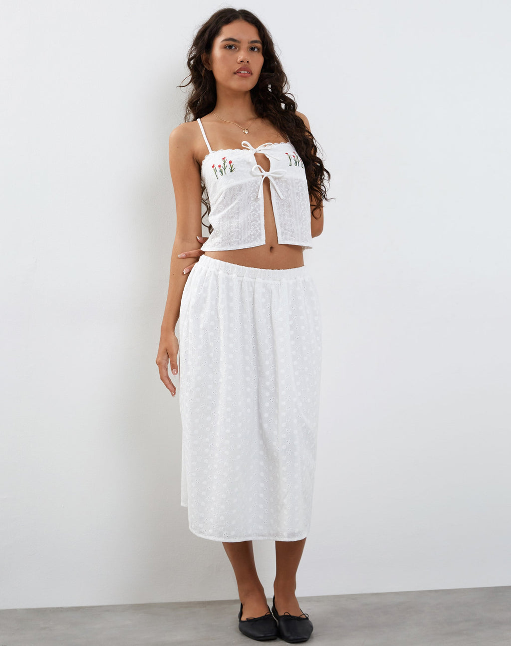 Gonna midi Rusma in Broderie bianco