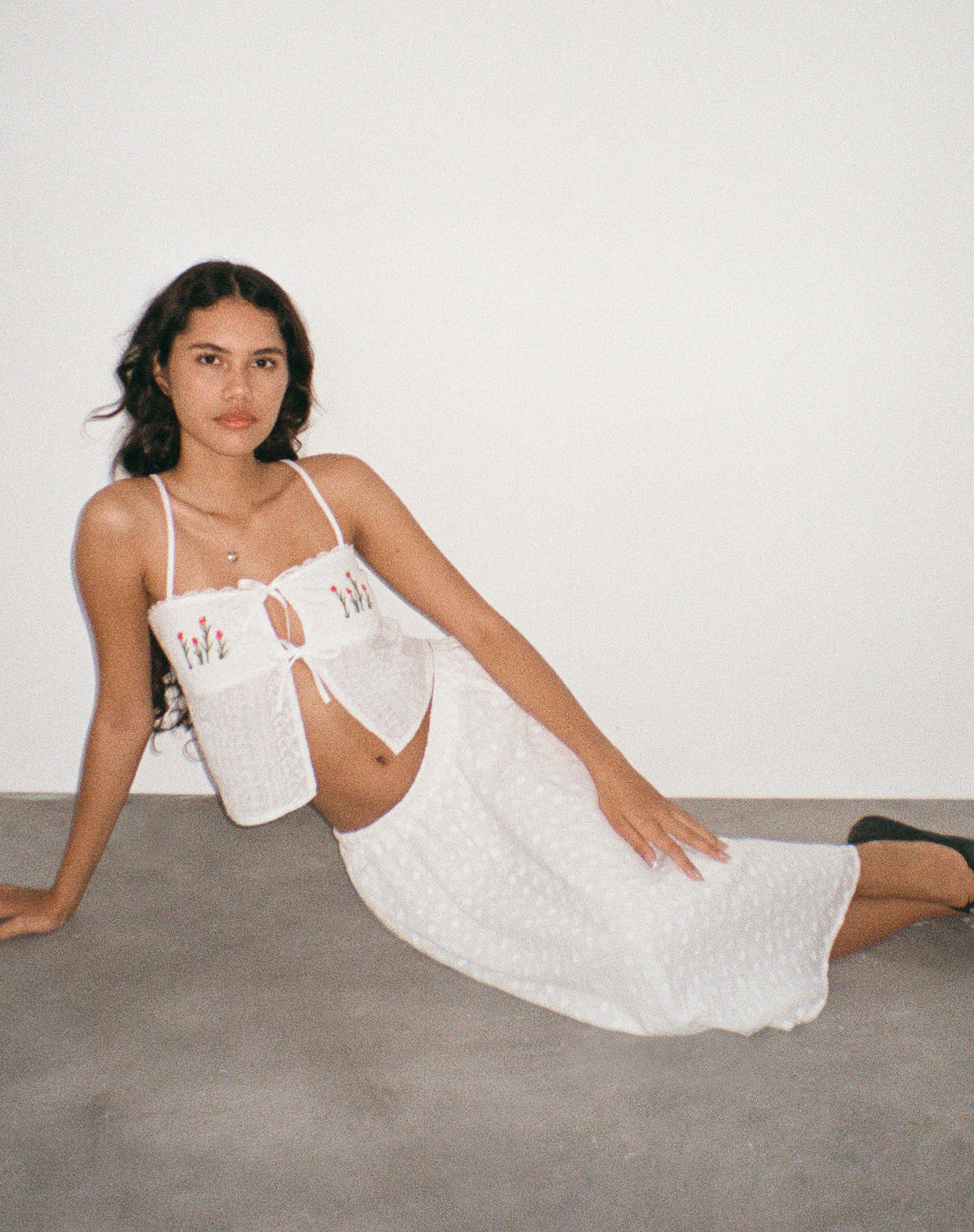 Gonna midi Rusma in Broderie bianco