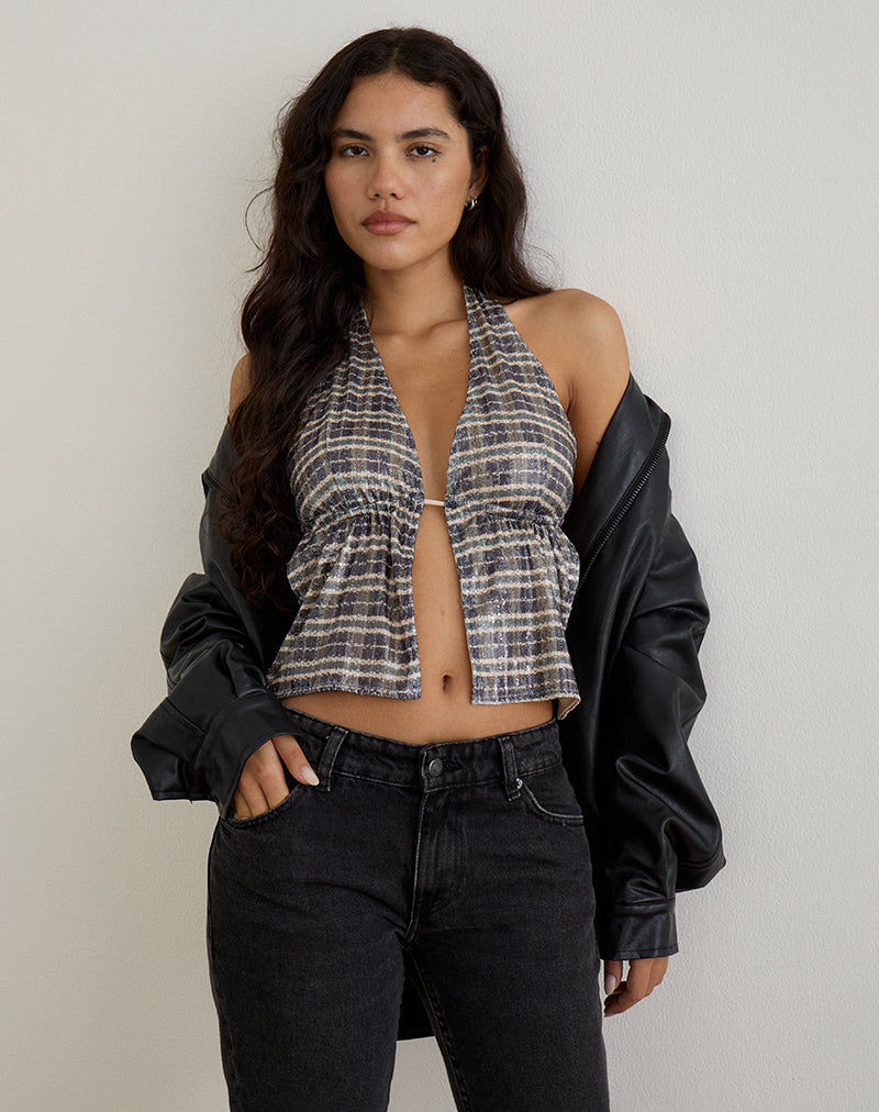 Immagine di Ramilo Top in paillettes vintage check marrone