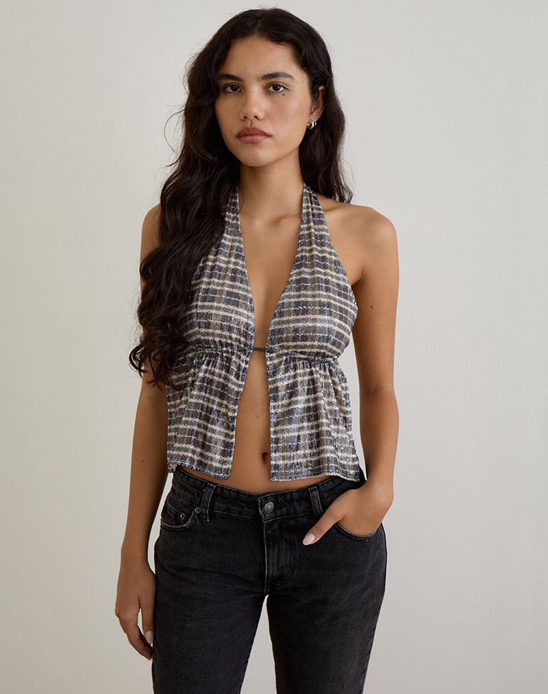Immagine di Ramilo Top in paillettes vintage check marrone