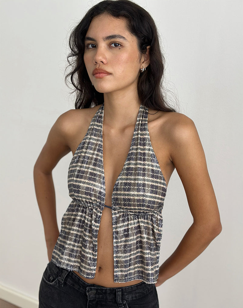 Immagine di Ramilo Top in paillettes vintage check marrone