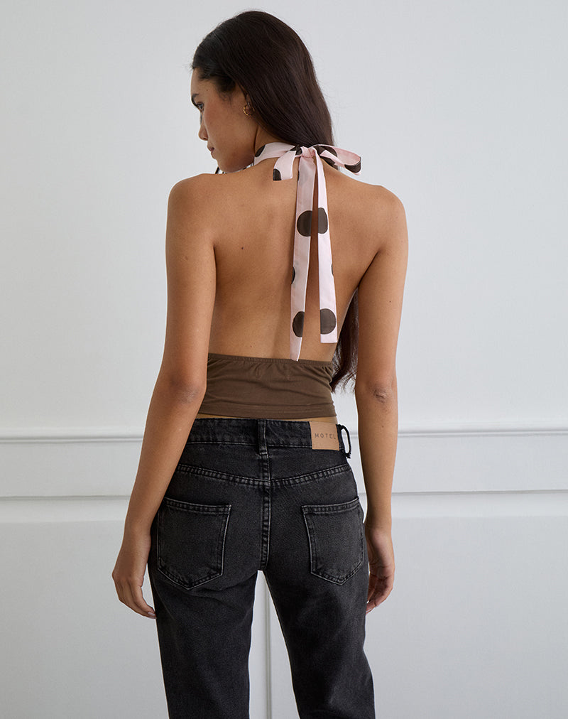 Immagine di Rania Top in chiffon rosa con stampa a pois in grassetto