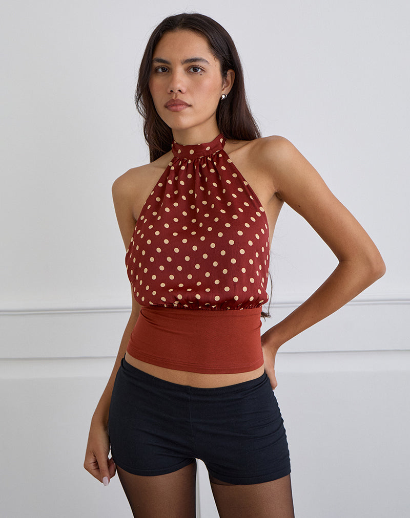 Immagine di Rania Backless Top in Polka Burnt Red