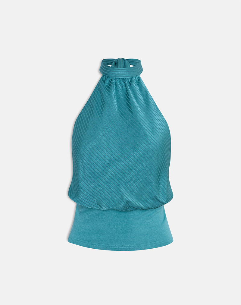 Immagine di Rania Top senza schienale in raso a righe Teal