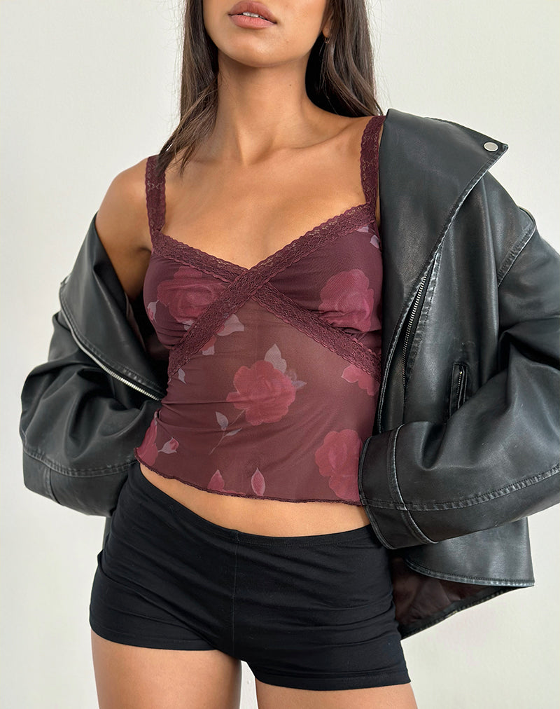 Rasa Cami Top in Blooming Rose Borgogna