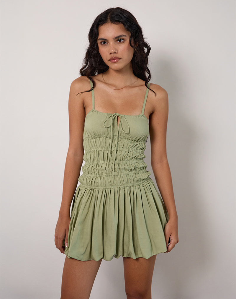 Immagine di Rasmil Bubble Hem Mini Dress in verde salvia
