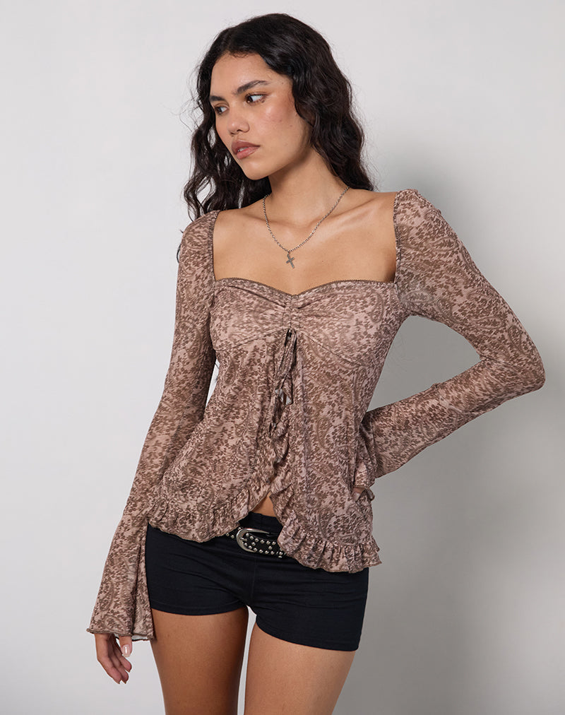 Top Ratu in mesh vintage paisley rosa