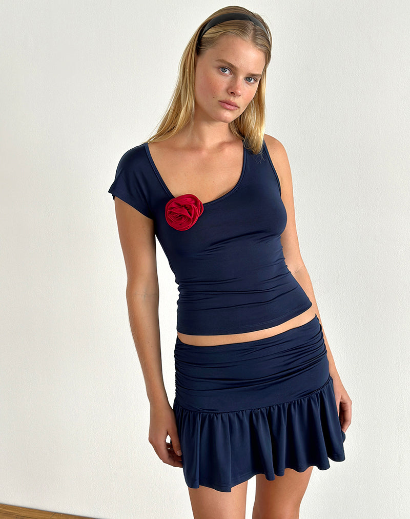 Top Rayla in lycra Marina scuro con rosone rosso