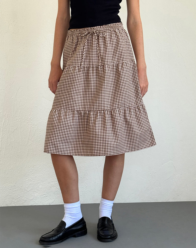 Gonna midi Reef in Mini Gingham Marrone