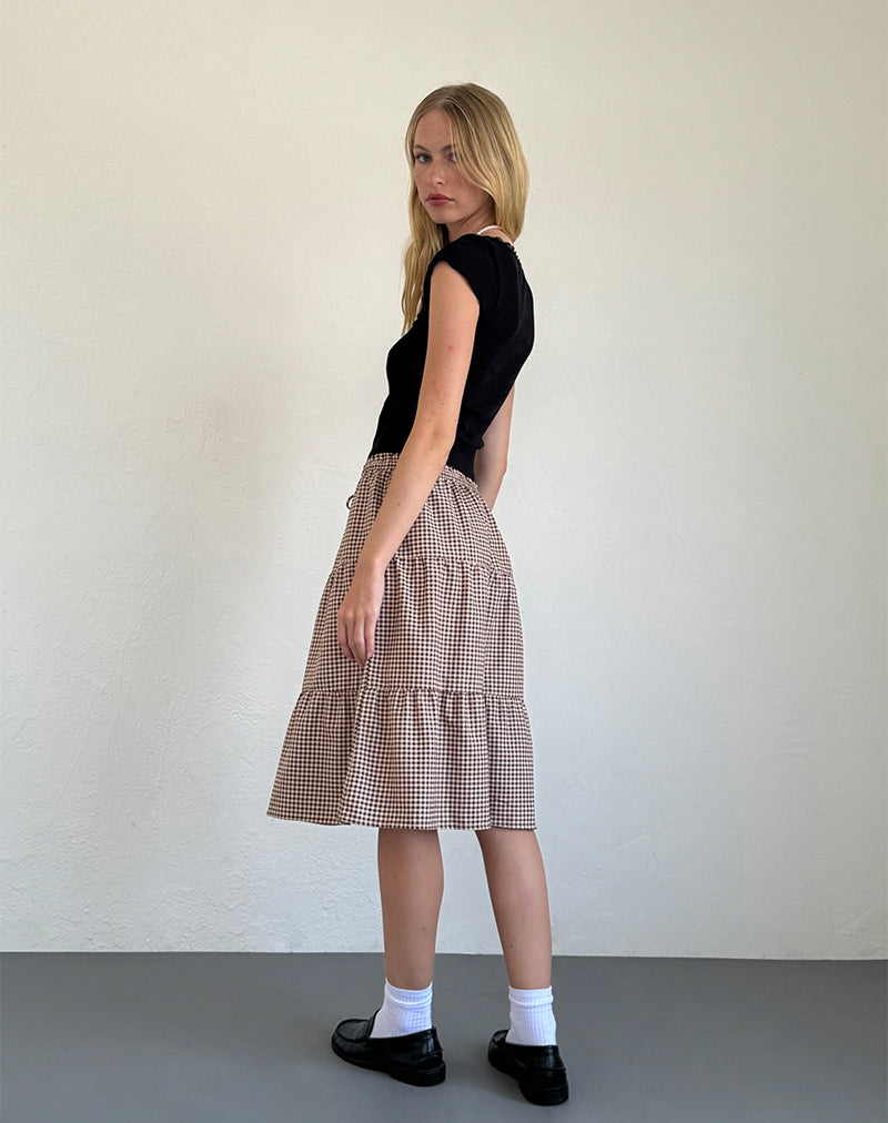 Gonna midi Reef in Mini Gingham Marrone