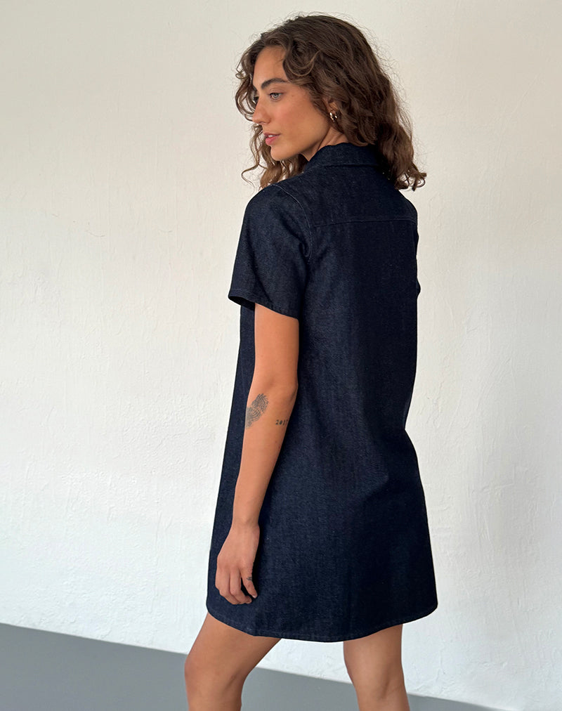 Immagine di Reiga Smock Mini Dress in Denim Indigo