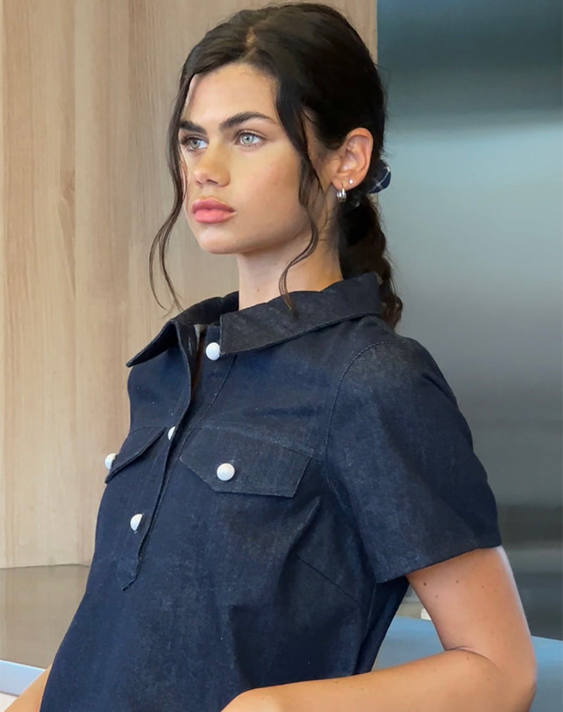 Mini abito Reiga Smock in Denim Indigo