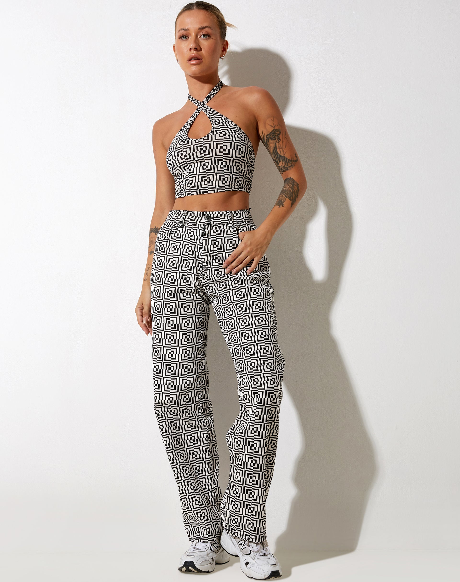 Immagine di Reis Crop Top in Optic Square Bianco e Nero