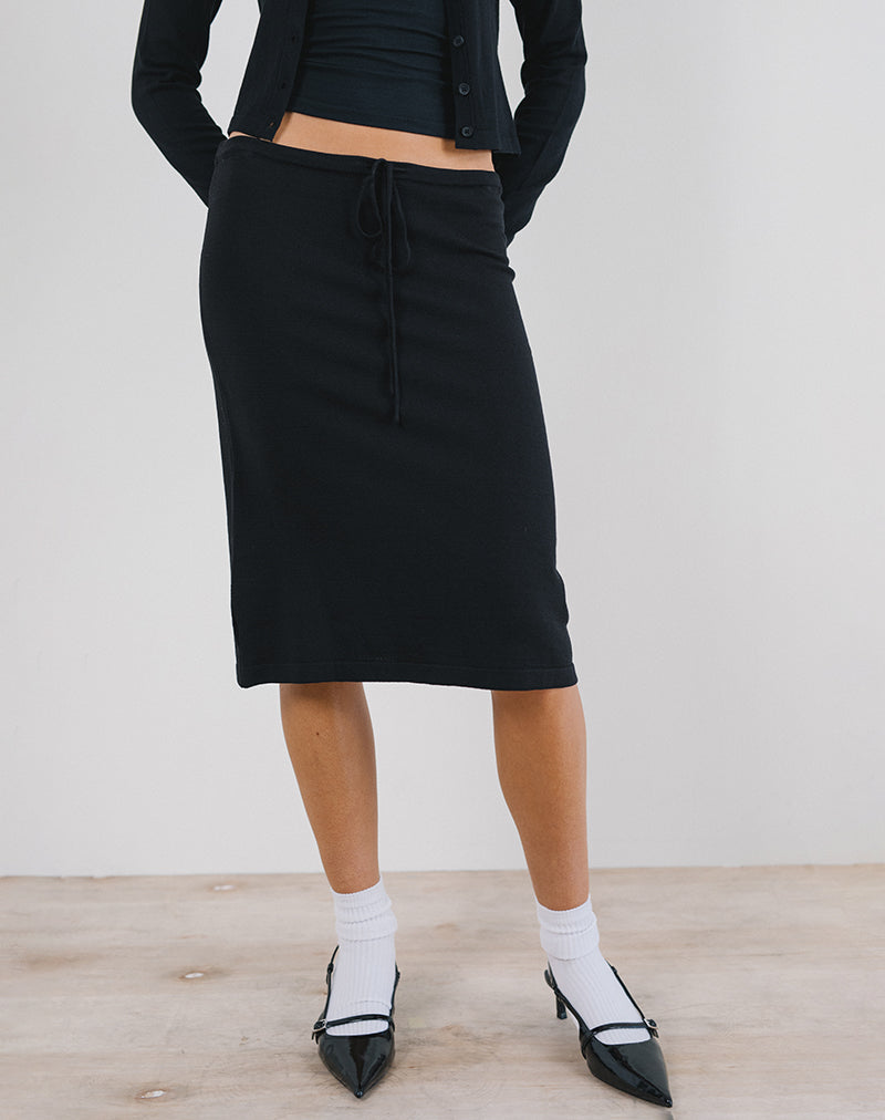 Gonna midi Rella in maglia piatta nera