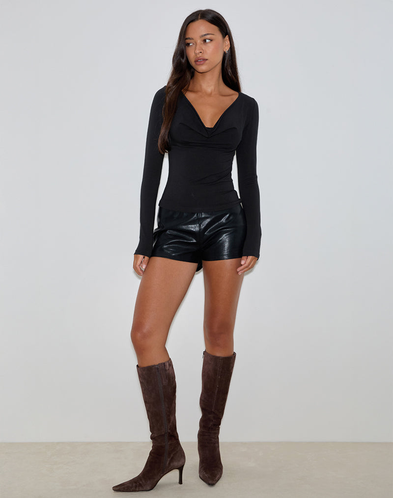 Top Renice a maniche lunghe con scollo a cappuccio in nero
