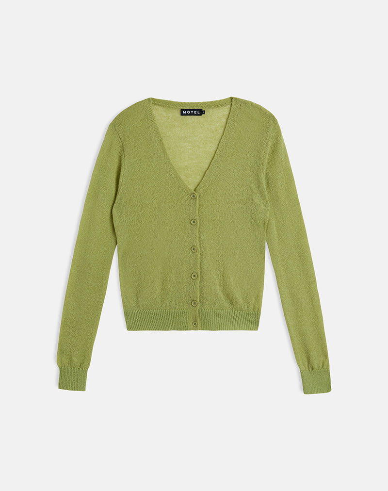 Immagine del cardigan Renisa in maglia trasparente verde