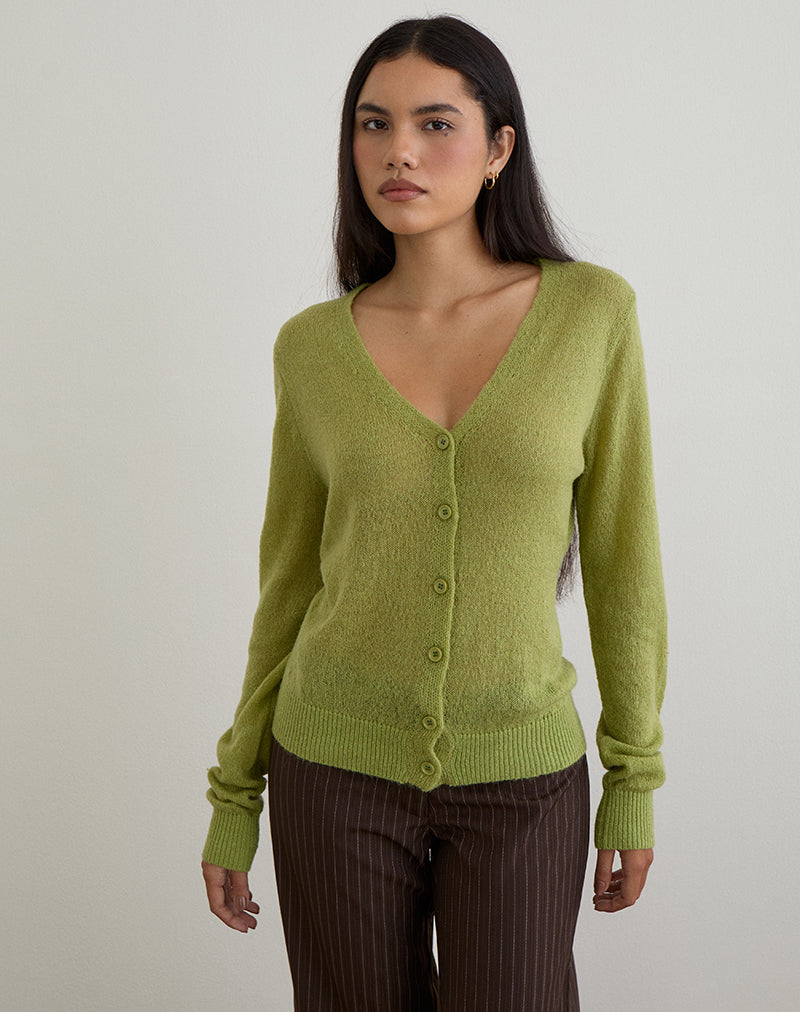 Cardigan Renisa in maglia trasparente verde