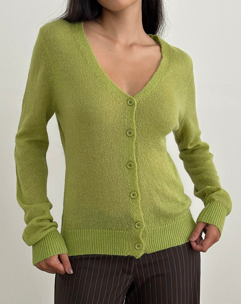 Cardigan Renisa in maglia trasparente verde