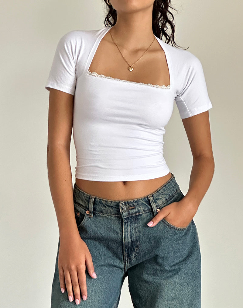 Top Reqla bianco con pizzo