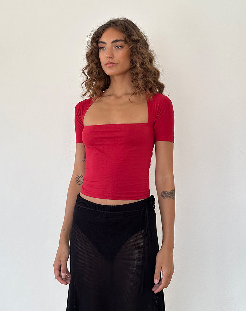 Requa - Top a maniche corte con scollo quadrato in rosso Adrenalina