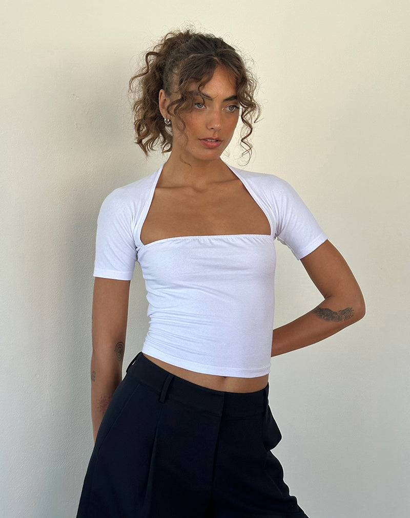 Requa - Top a maniche corte con scollo quadrato in bianco