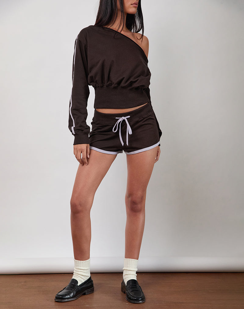 Immagine di Resata Runner Short in cioccolato amaro con bordatura viola