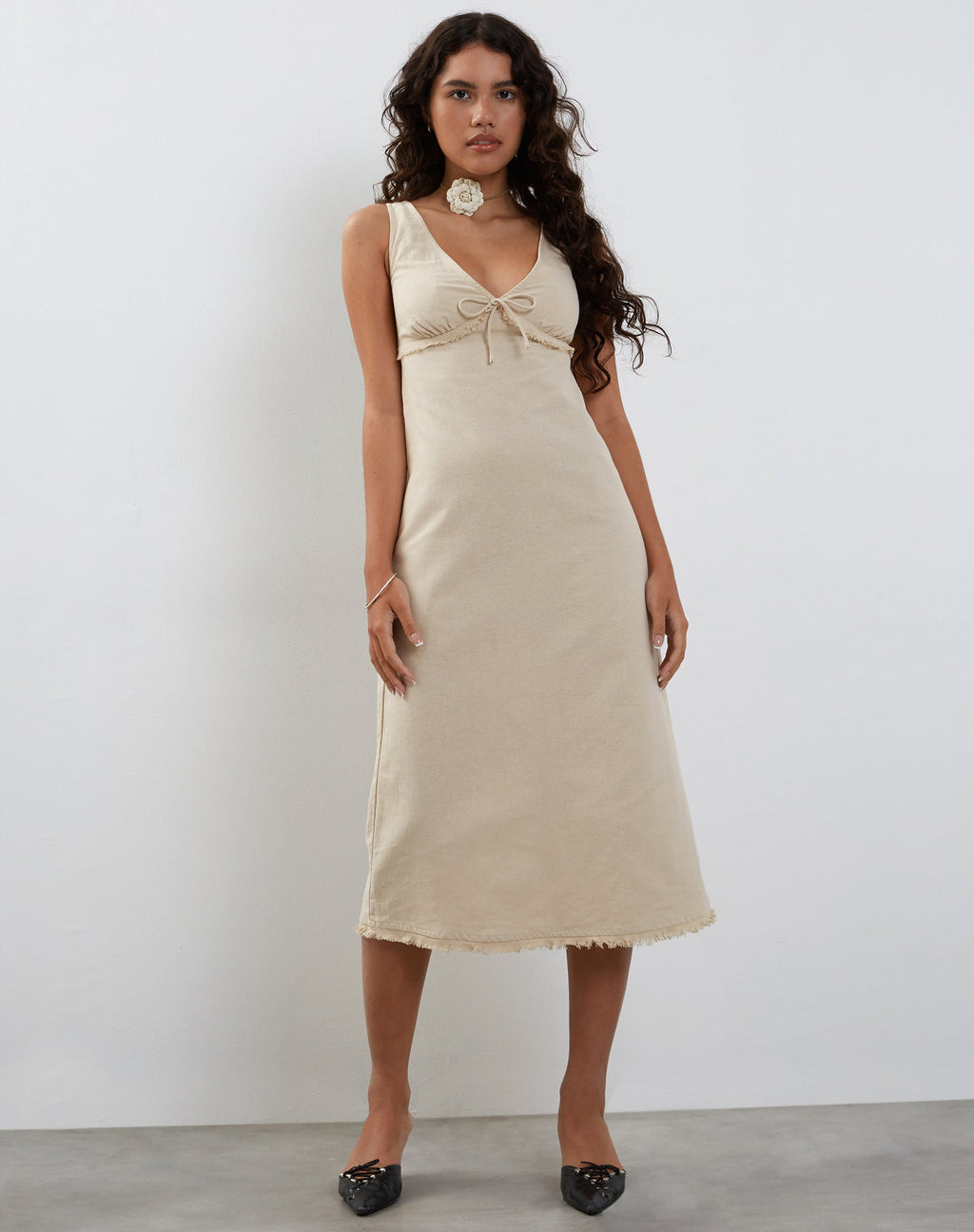 Antari - Vestito midi in lino ecru