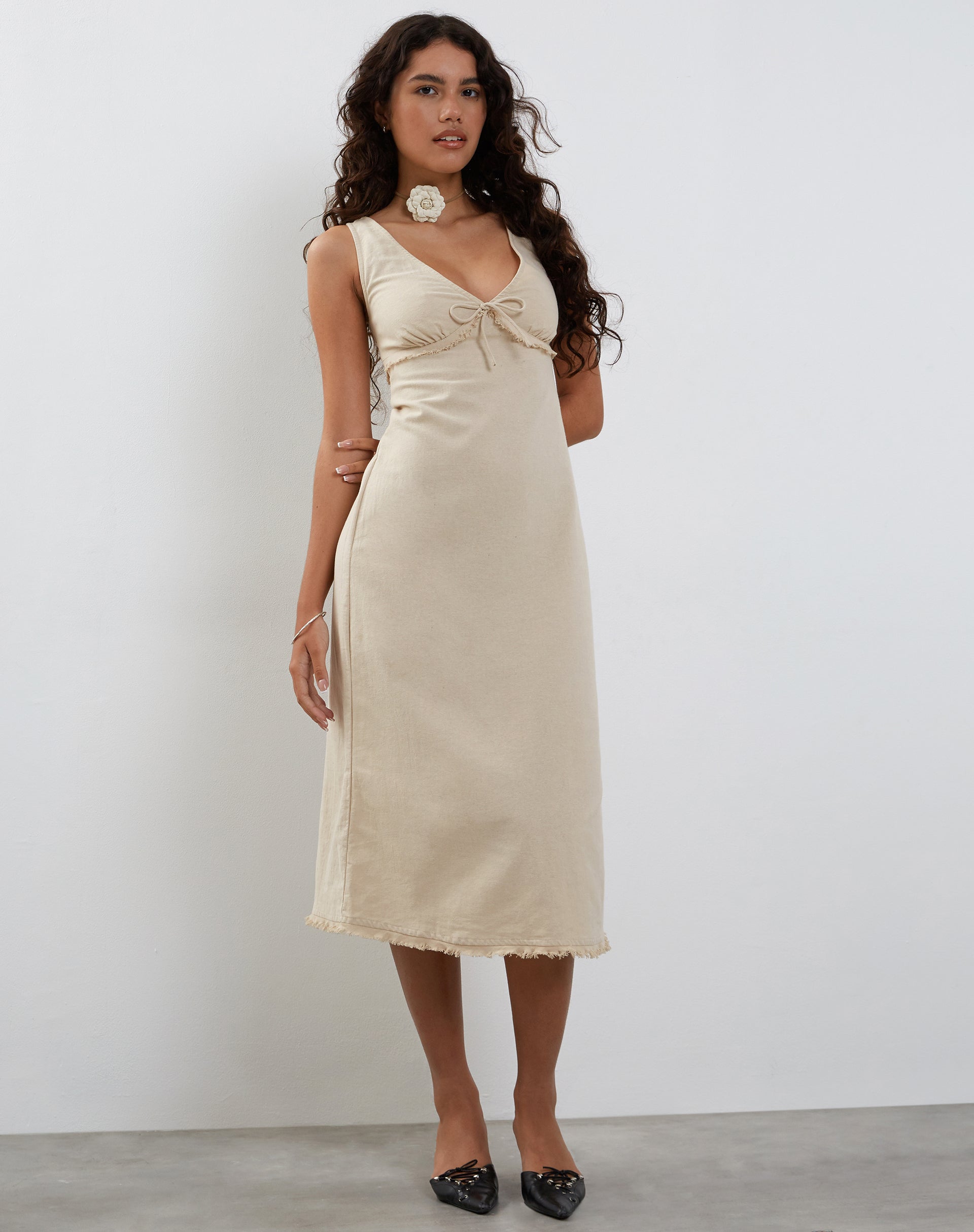 Immagine di Antari Midi Dress in lino ecrù