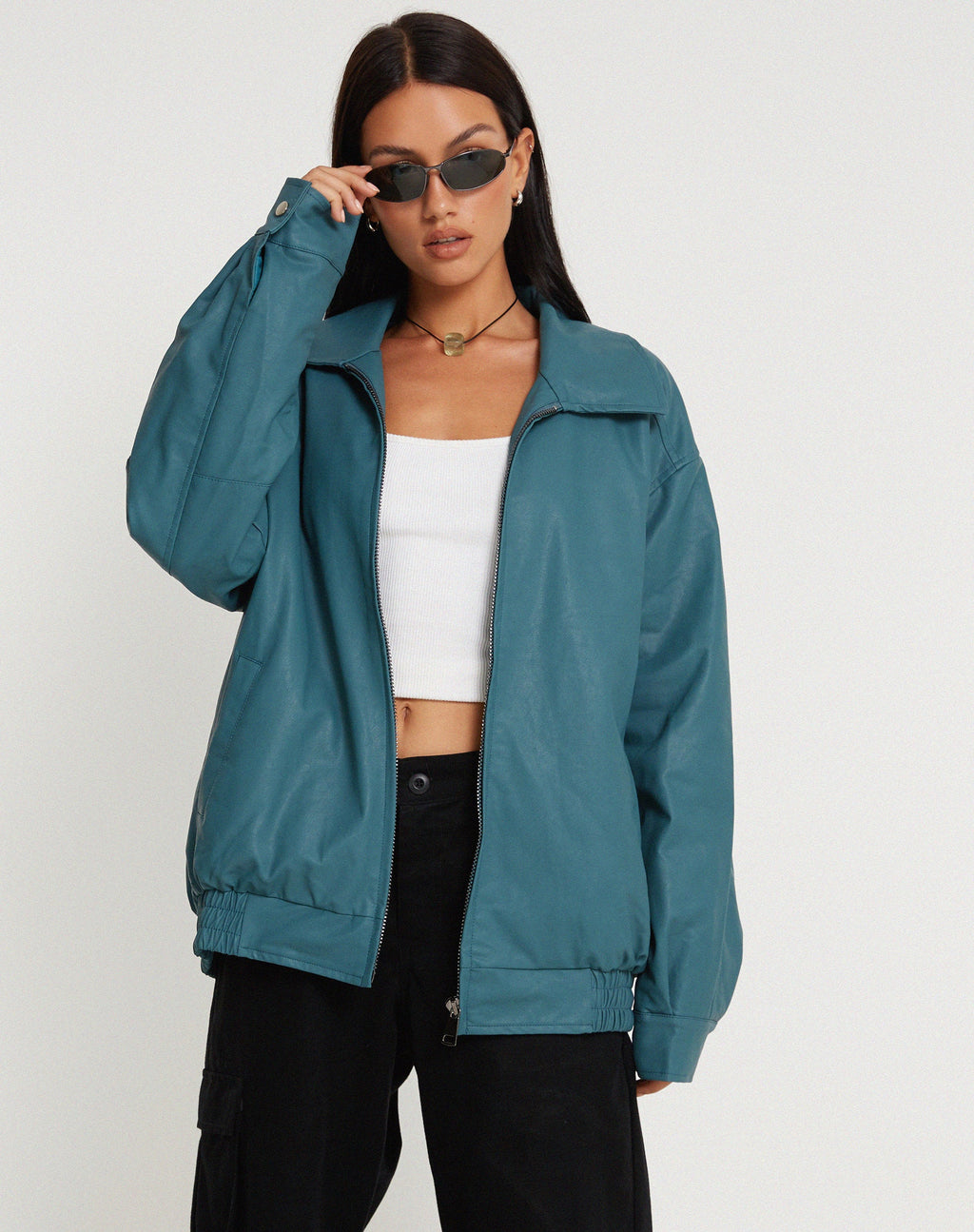 MOTEL X JACQUIE Giacca Cavita in PU Grigio Blu