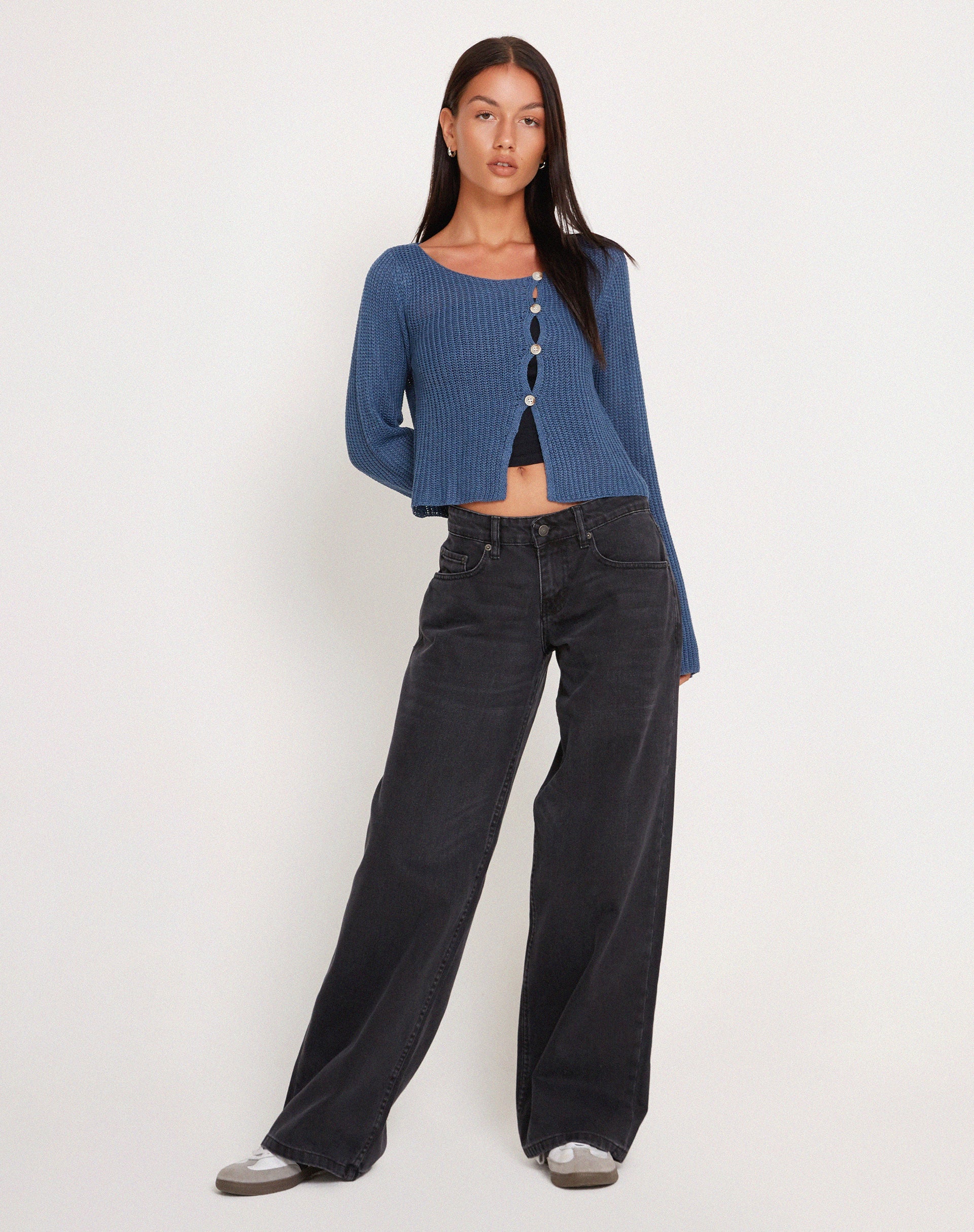 image of Kazayo Top in maglia a maniche lunghe blu notte