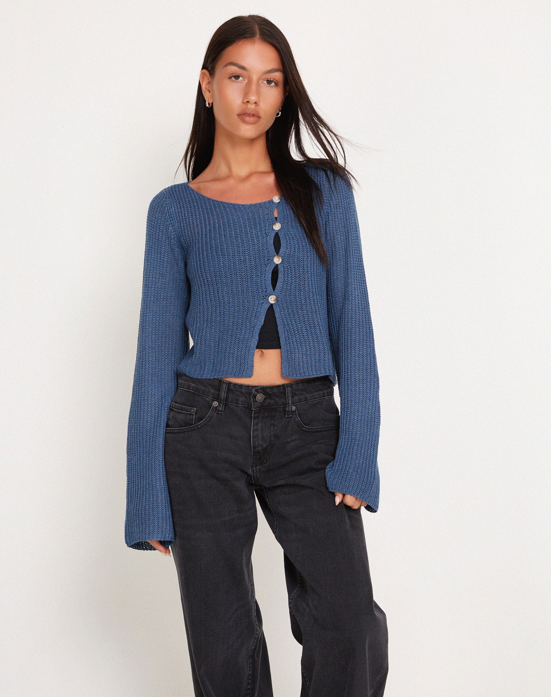 image of Kazayo Top in maglia a maniche lunghe blu notte