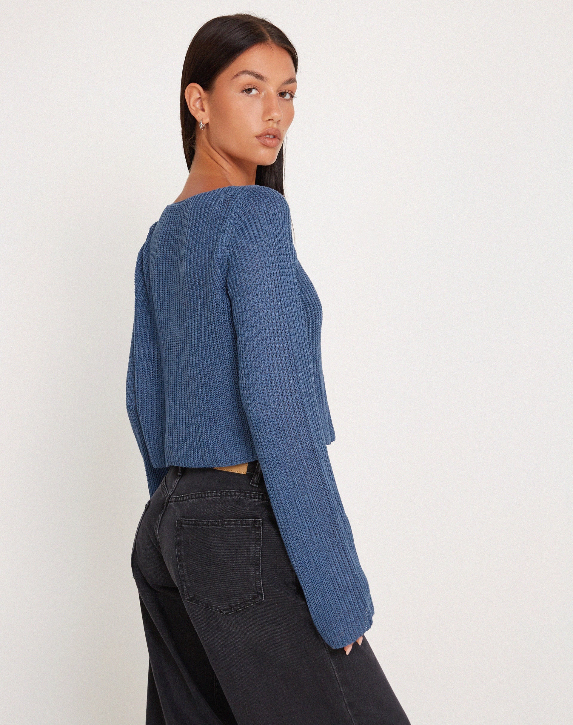 image of Kazayo Top in maglia a maniche lunghe blu notte