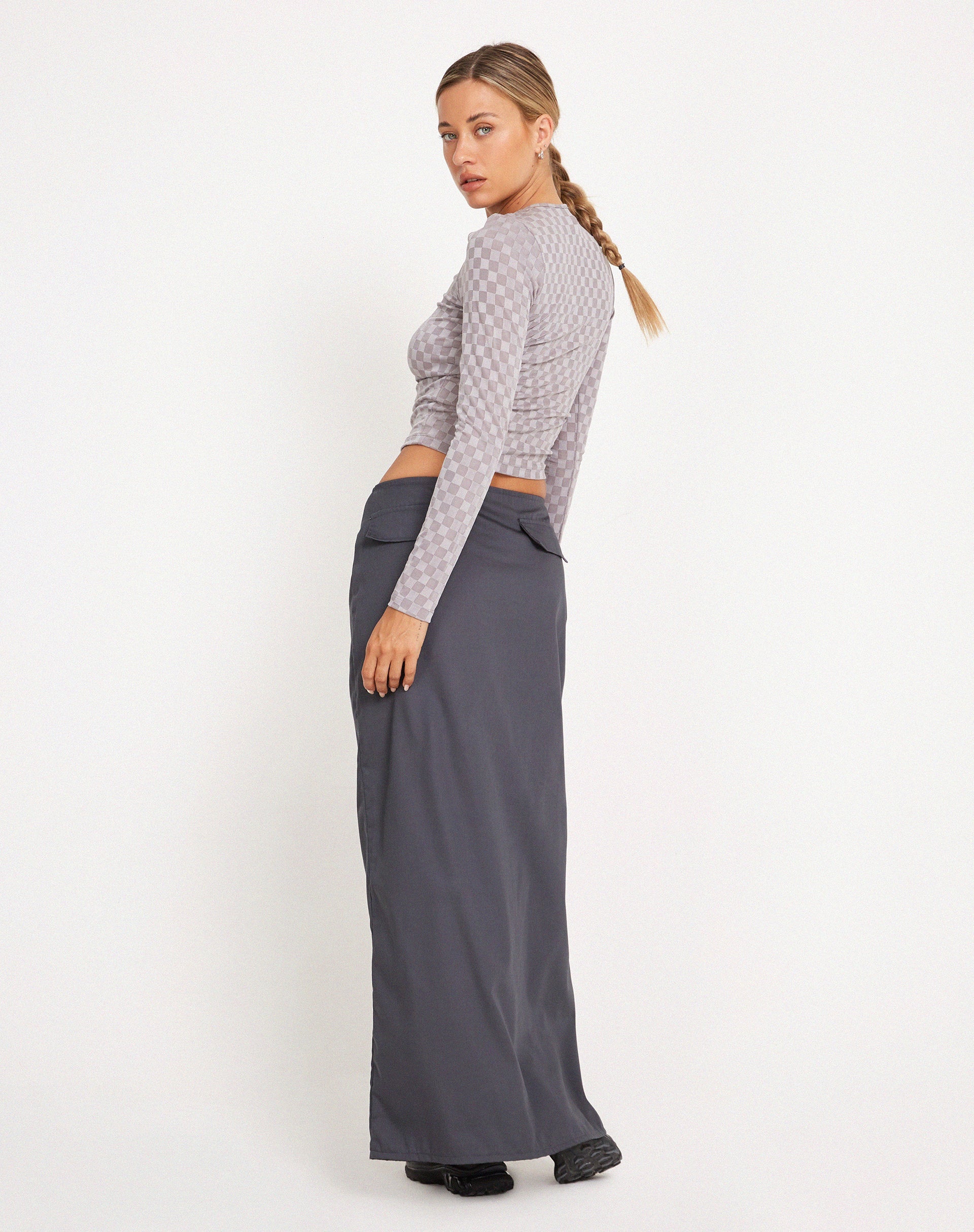 Immagine di Natari Crop Top a maniche lunghe in grigio check