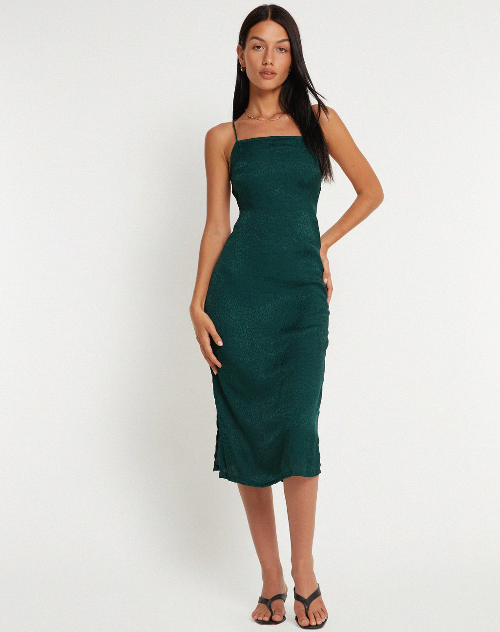 Nosita - Vestito midi in raso ghepardo verde bosco
